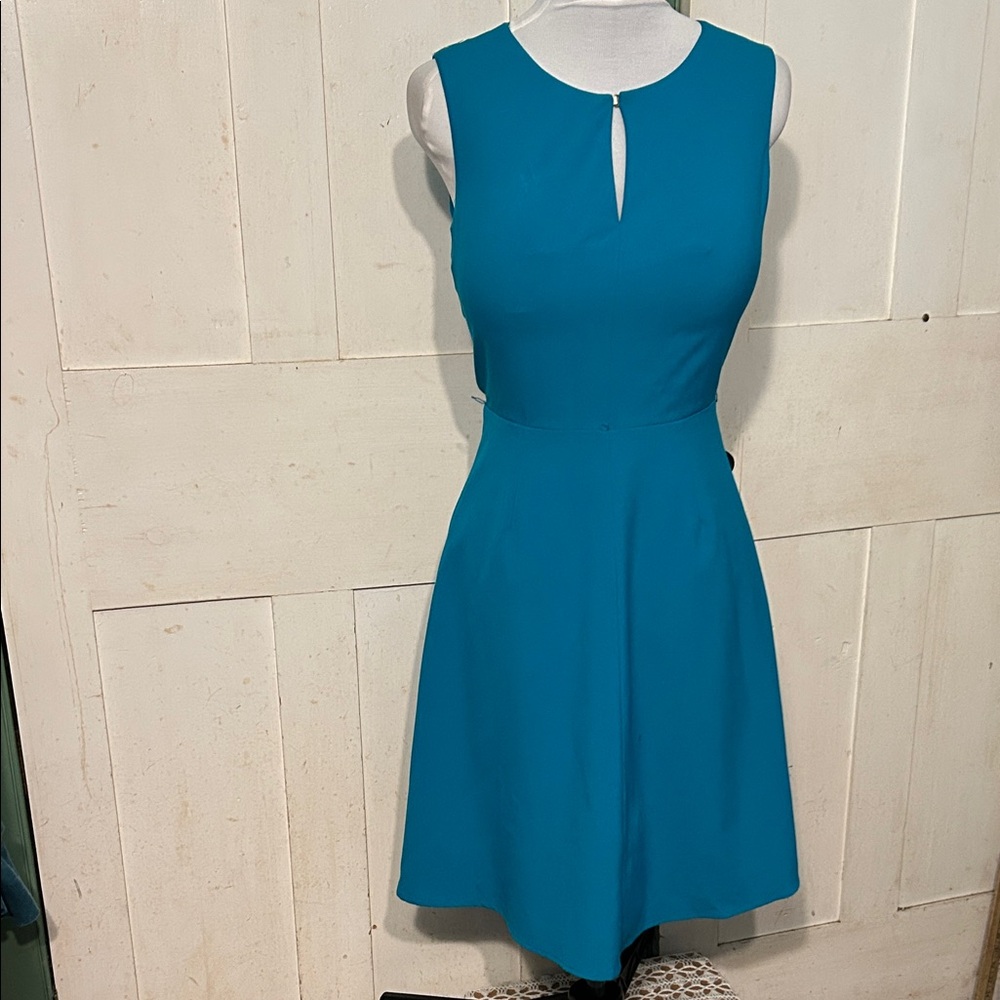 Calvin Klein TEAL Sleeveless Dress Fit N Flare Keyhole Neck Preppy Work Ponte?